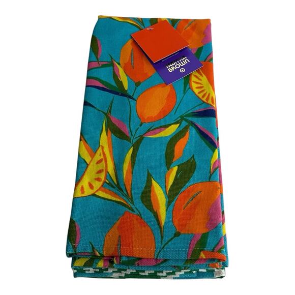 Tabitha Brown x Target Orange Floral Stripe Kitchen Tea Towel Set Cotton - Picture 1 of 5